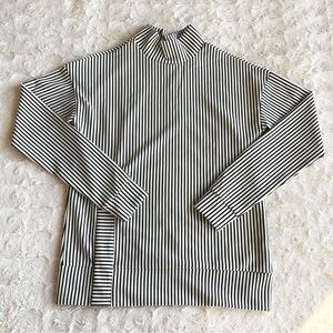 Striped Top Shirt Womens Small White Black Mock Neck Slit Costume Beetlejuice